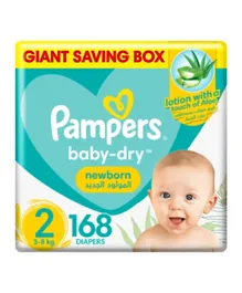 Pampers Baby-Dry Taped Diapers with Aloe Vera Lotion Giant Saving Box Size 2 - 168 Baby Diapers