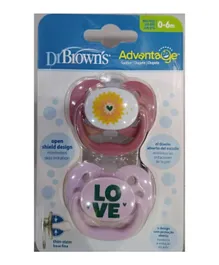 Dr Brown's Advantage Pacifier Stage 1 - Pink & Grey - Pack of 2