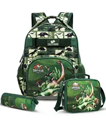 إيزي كيدز - مجموعة حقيبة مدرسية مع حقيبة طعام مع مقلمة برسومات ديناصور - أخضر - 18 انش