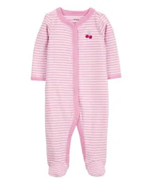 Carter's - Stripe Cherry Art Textured Sleep and Play Suit - Pink