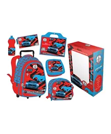 ماستانغ - طقم حقيبة مدرسية بعجلات 45 في 1 - أحمر