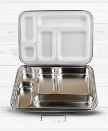 بونجور - صندوق غداء من الستانلس ستيل بـ 5 أقسام - رمادي