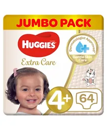 Huggies Extra Care Diapers Jumbo Pack Size 4+ - 64 Pieces
