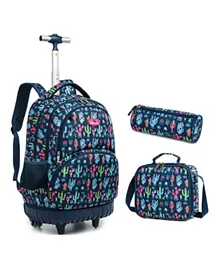 حقيبة مدرسية بعجلات مع حقيبة غداء ومقلمة بطبعة صبار من إيزي كيدز - أزرق