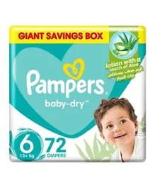 Pampers Baby Dry Taped Diapers with Aloe Vera Lotion Giant Saving Box Size 6 - 72 Pieces