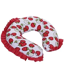 Babyhug Neck Support U-Shaped Cotton Pillow With Frills - Strawberry Print Red