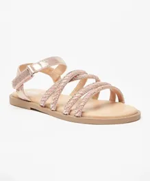 Little Missy - Embellished Cross Strap Sandals with Hook and Loop Closure - Pink
