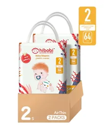 Hibobi -Ultra Soft Absorbent Diapers - Size 2 - 4-8Kg - 64Pcs - Pack Of 2