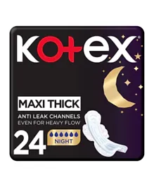 Kotex - Maxi Protect Thick Night Sanitary Pads For Heavy Flow Days & Nights, Pack Of 24