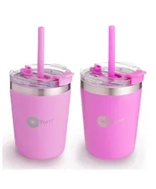 PopYum - 9oz Insulated Stainless Steel Kids Cup with Straw - Pink - 2-pack