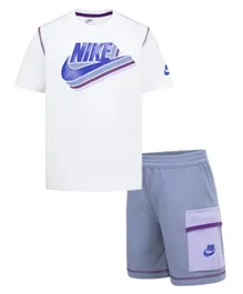 Nike Sportswear Reimagine French Terry T-shirt & Shorts Set - White & Blue