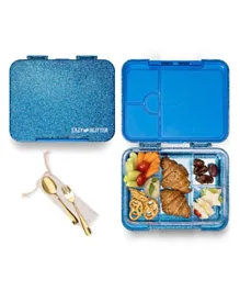 Eazy Kids 6 & 4 Convertible Bento Lunch Box with  Spoon & Fork Set - Glitter Blue