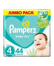 Pampers Baby-Dry Taped Diapers with Aloe Vera Lotion Jumbo Pack Size 4 - 44 Pieces