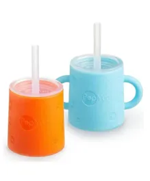 PopYum Silicone Training Cup with Straw + Lid, 2-Pack for Baby - Blue, Orange