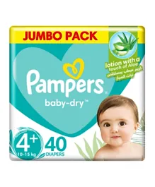 Pampers Baby-Dry Taped Diapers with Aloe Vera Lotion and Leakage Protection Size 4+  - 40 Pieces