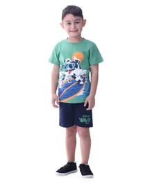Victor and Jane Boys 2-Piece Set With Short Sleeve T-Shirt & Shorts - Green & Navy