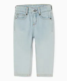 زيبي - بنطال جينز بطول كامل وبزرار للإغلاق - أزرق فاتح