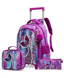 Eazy Kids - 16' Set of 3 Trolley School Bag Lunch Bag & Pencil Case Mermaid - Purple