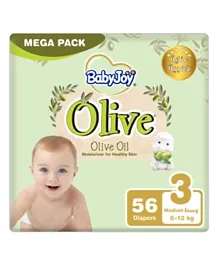 BabyJoy Olive Oil, Size 3 Medium, 6 to 12 kg, Mega Pack, 56 Diapers