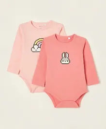 Zippy 2-Pack Cotton Rainbow & Rabbit Graphic Bodysuits - Pink