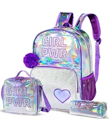 إيزي كيدز - حقيبة مدرسية 18 انش ، حقيبة غداء ، مقلمة ، مجموعة من 3 فتيات القوة - ارجواني