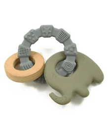 Luqu Silicone + Wood Teether - Elephant Ring