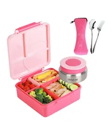 Eazy Kids 3/4 Convertible Jumbo Bento Lunch Box Set Pink - 1600mL