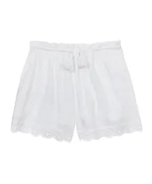 Minoti Cotton Short With Broiderie Trim - White