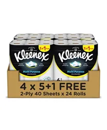 Kleenex - Multipurpose Kitchen Tissue Paper Towel Roll, (Pack Of 5+1 Free X 40 Sheets) X 4 Towel Rolls
