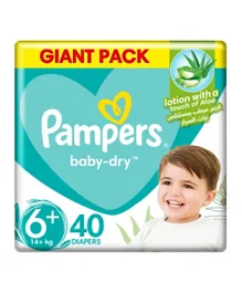 Pampers Baby-Dry Taped Diapers with Aloe Vera Lotion Giant Pack Size 6+ - 40 Pieces