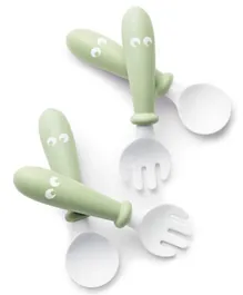 BabyBjorn Powder Green Baby Spoon and Fork Yellow - Pair of 2