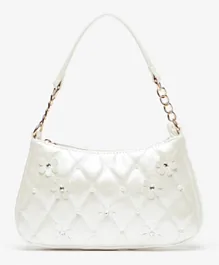 Little Missy Floral And Pearl Embellished Handbag - White