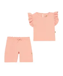 Cheekee Munkee Solid Ruffle Sleeved Top & Shorts Set - Pink