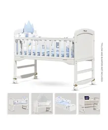 Teknum - 7-in-1 Convertible Kids Bed & Bedside Crib w/ Mattress, Mosquito net & Detachable Wheels (0-12yrs) - White