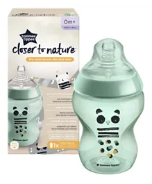 Tommee Tippee Closer to Nature Slow-Flow Baby Bottles with Anti-Colic Valve Pip the Panda Pack of 1 - 260mL - Assorted