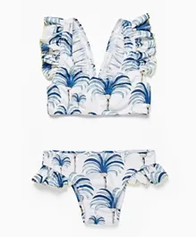 زيبي - ملابس سباحة مكشكشة للحماية من الأشعة فوق البنفسجية - أزرق