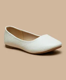 Flora Bella By Shoexpress - Textured Slip -On Round Toe Ballerina Shoes - White