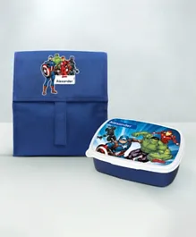 اسمك - مجموعة صندوق و حقيبة غداء قابلة للطي بنمط أفينجرز - أزرق