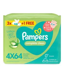 Pampers - Complete Clean, 4X64, 256 Baby Wet Wipes - Lotion with Aloe Vera