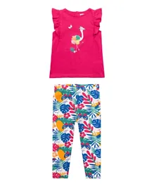 Minoti Frill T-Shirt & Aop Legging Set - Bright Pink
