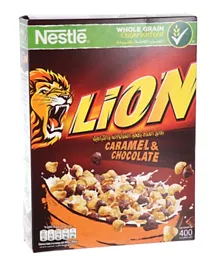 Nestle Lion Whole Grain Cereal Chocolate & Caramel Flavor, Vitamins & Minerals Enriched, 400g