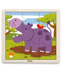 Viga Wooden Flat Hippo Jigsaw Puzzle - 9 Pieces