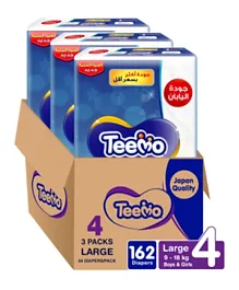 Teemo Compressed Diamond Pad, Size 4 Large, 9 to 18 kg, Mega Box - 162 Diapers
