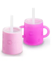 PopYum Silicone Training Cup with Straw Lid, 2-Pack for Baby - Purple, Pink
