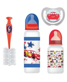 ديزني مجموعة أدوات الرضاعة المناسبة للتقديم كهدية للأطفال  بطبعة سيارات – عبوة من 4 قطع