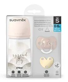 Suavinex - Bottle 270ml w/ Soother 0-6 M & Clip Joy Set - Pink