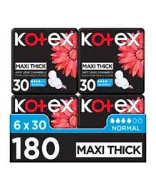 Kotex - Maxi Protect Thick Sanitary Pads For Light To Medium Flow Days, Pack Of (30 X 6)