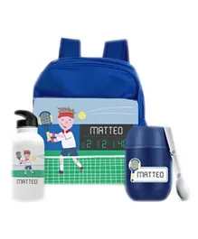 Essmak Wimbledon  Personalized Thermos and Backpack Set Blue - 11 Inches