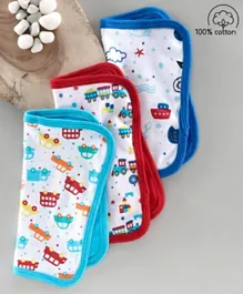 Babyhug 100% Cotton Double Layer Wash Cloth Pack of 3 - Blue Red