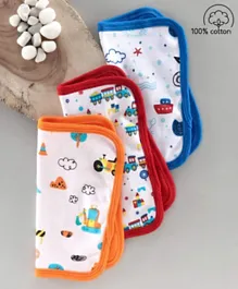 Babyhug 100% Cotton Double Layer Wash Cloth Pack of 3 - Blue Red Orange